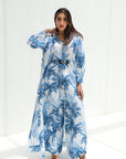 Tropical Palm Print Linen Blend Two-Piece Set