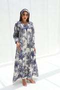 Waha — L192 — Jungle Palm Toile Linen Jalabiya with Embroidery