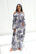 Ghaba — L184 — Jungle Palm Toile Linen Jalabiya with Embroidery