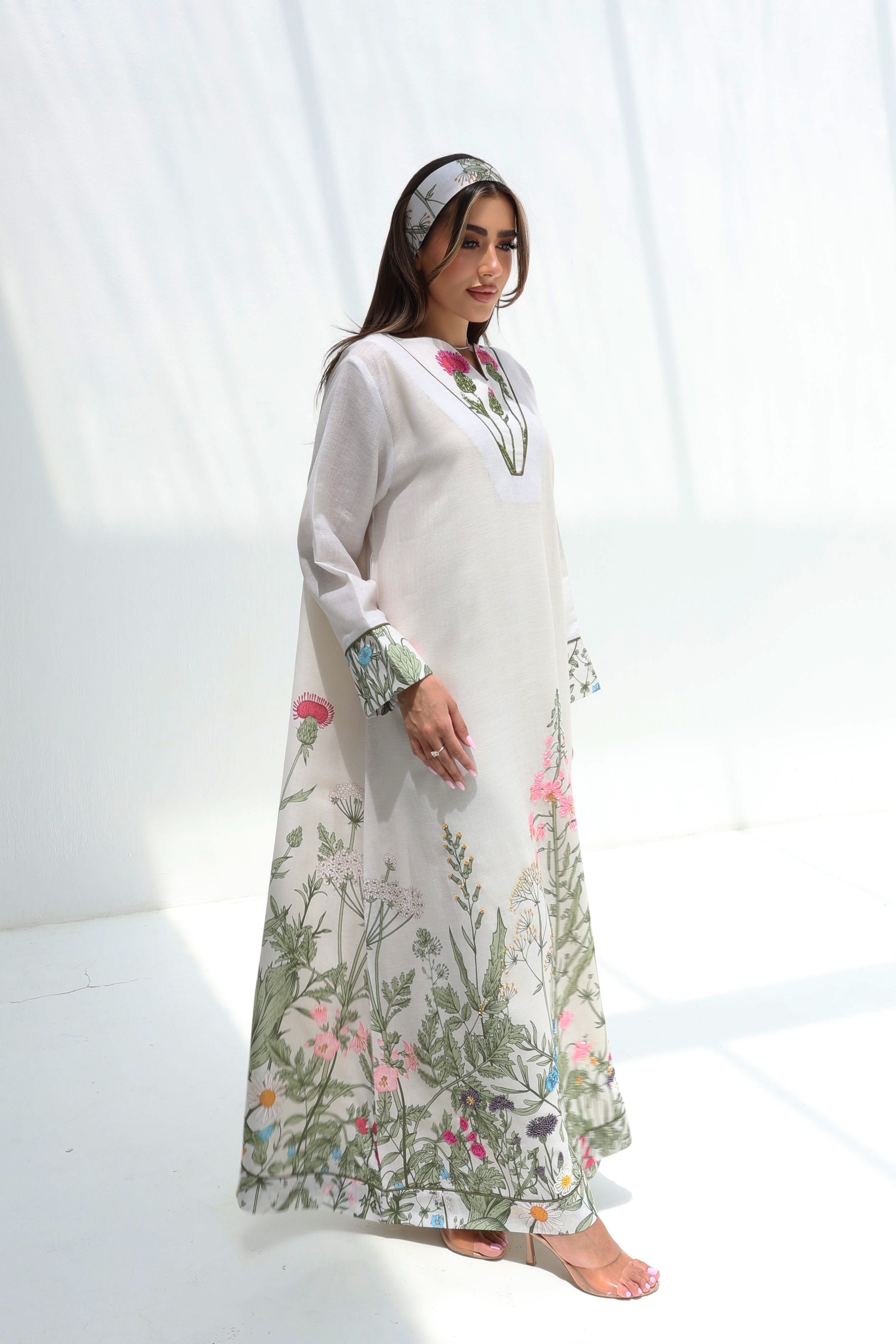 Bloom — L196 — Wildflower Botanical Embroidered Linen Jalabiya
