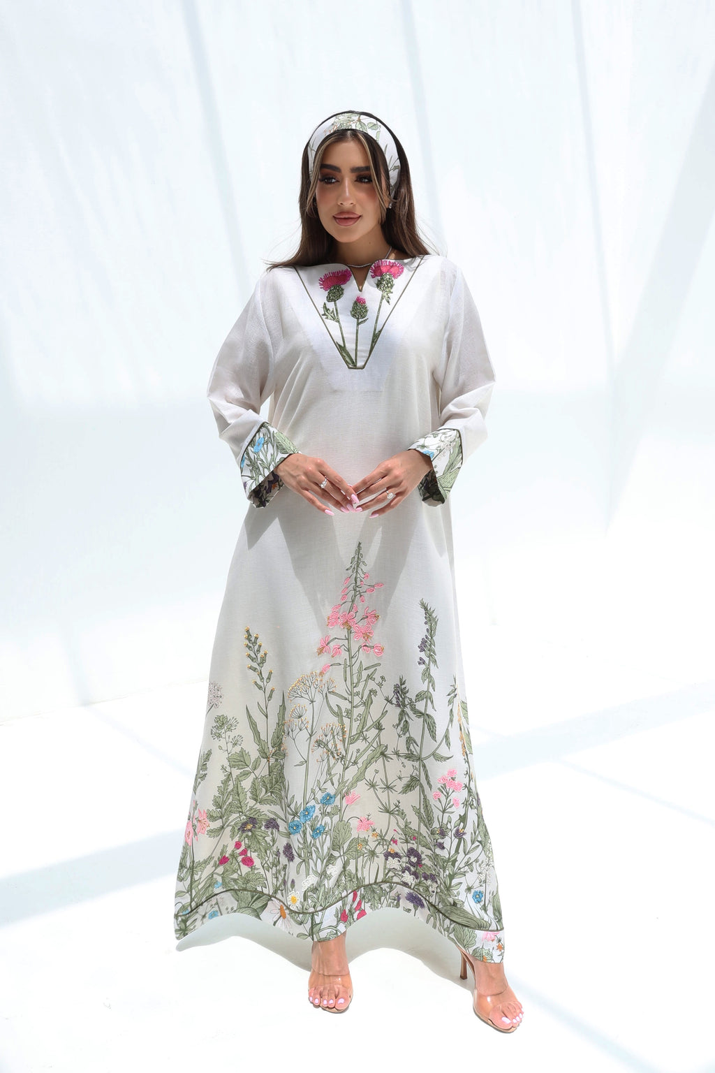 Bloom — L196 — Wildflower Botanical Embroidered Linen Jalabiya