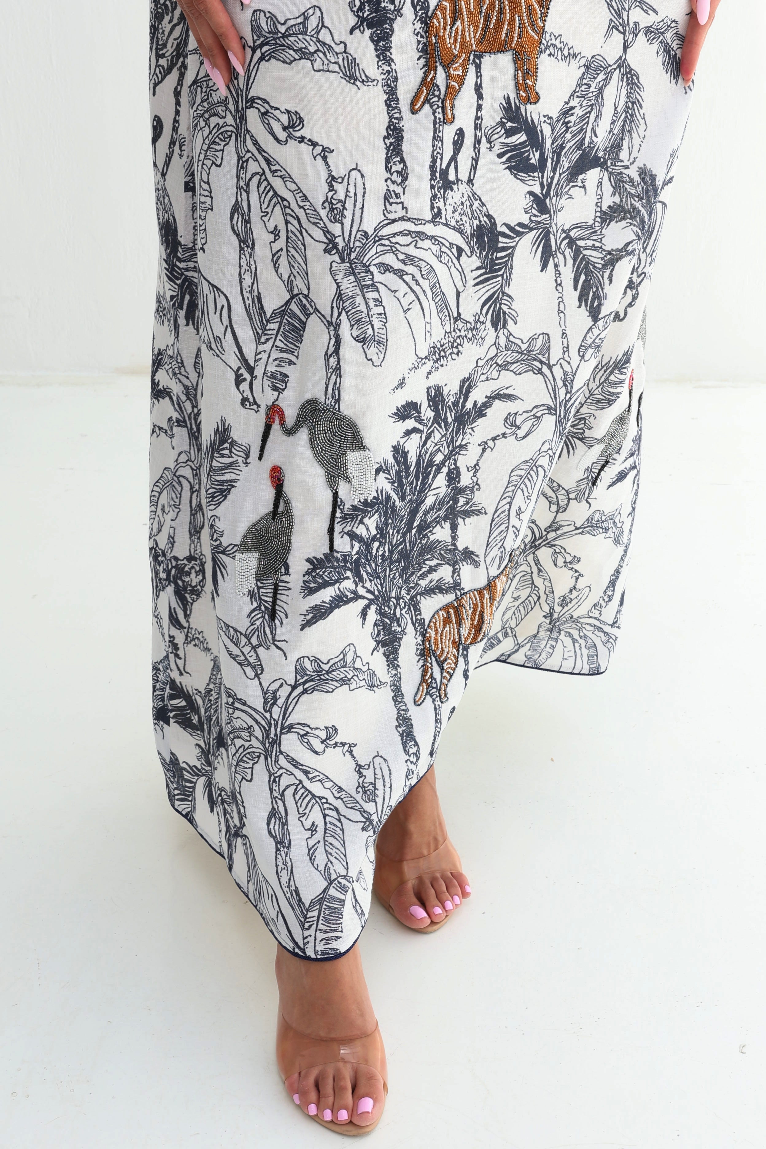 Barriya — L178 — Jungle Toile Print Linen Jalabiya with Embroidery