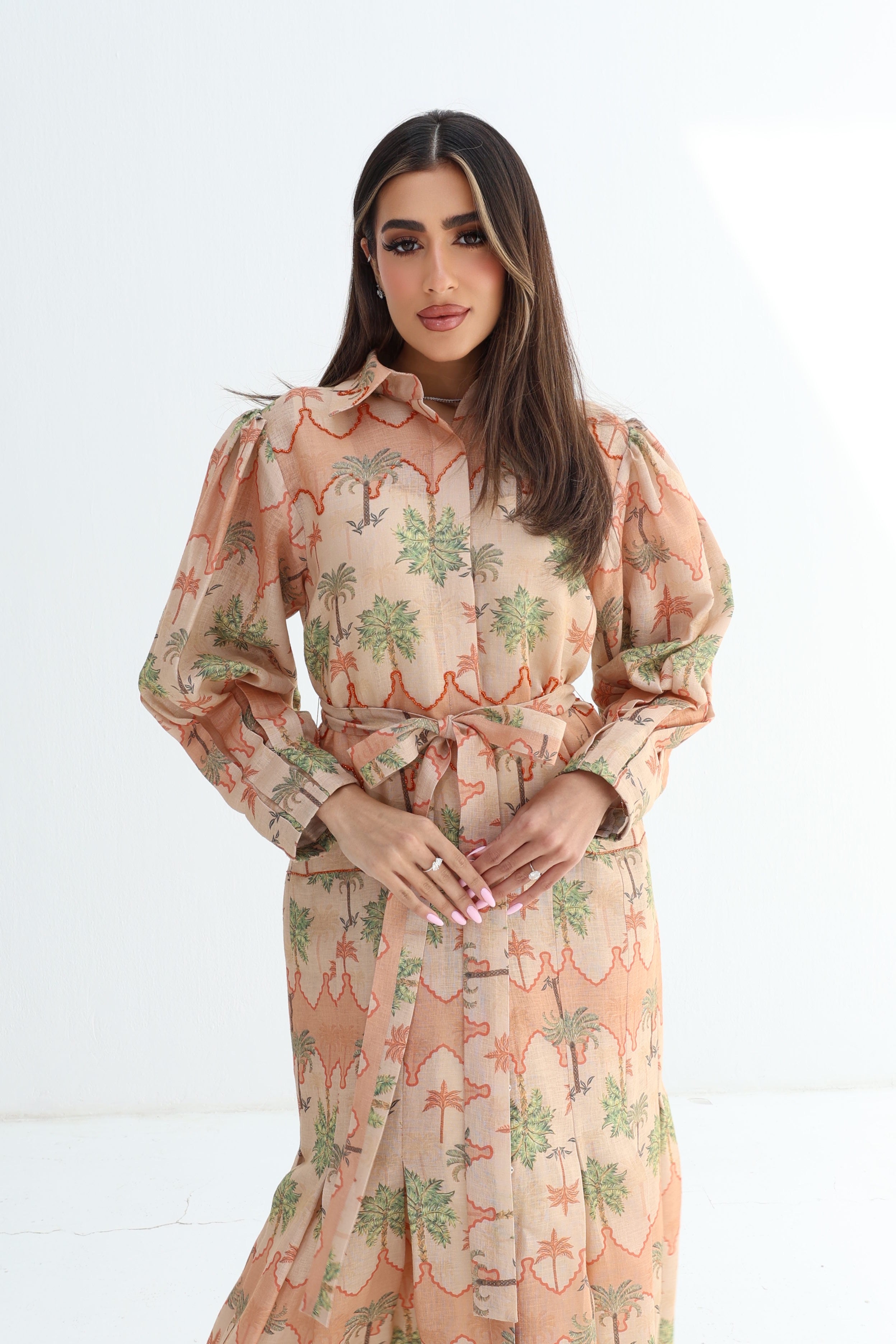 Rimal — L171 — Sand Palm Print Linen Jalabiya