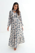 Nakheel — L198 — Palm Print Choker Corset Belted Linen Jalabiya