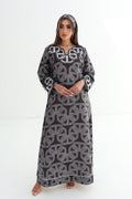 Wasla — L177 — Geometric Chain Print Linen Jalabiya with Embroidery