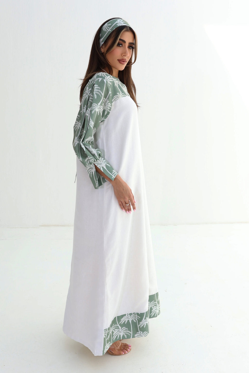 Nawras — L185 — Two-Tone Palm Print Linen Jalabiya