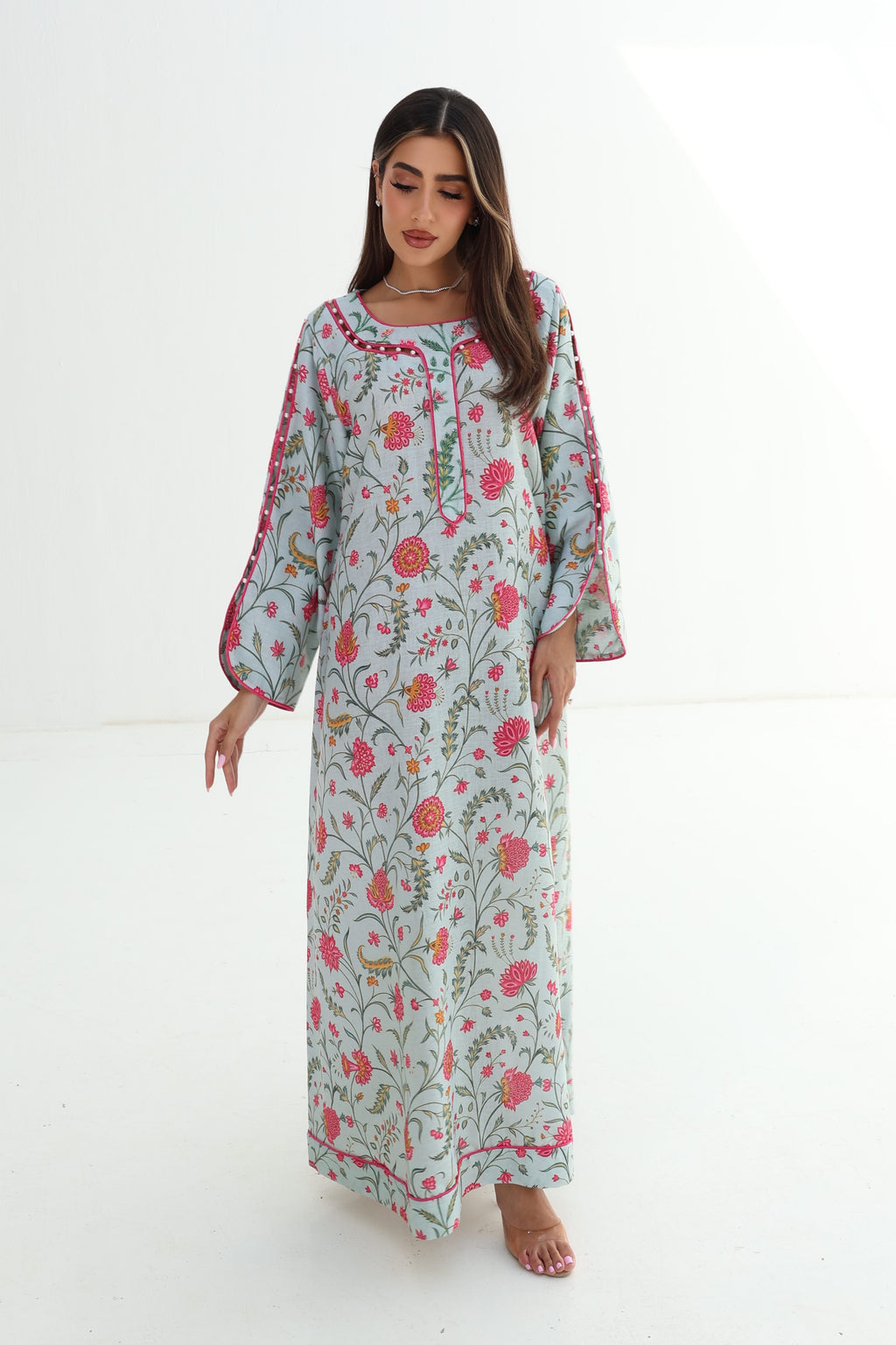 Bahar — L181 — Floral Vine Print Linen Jalabiya