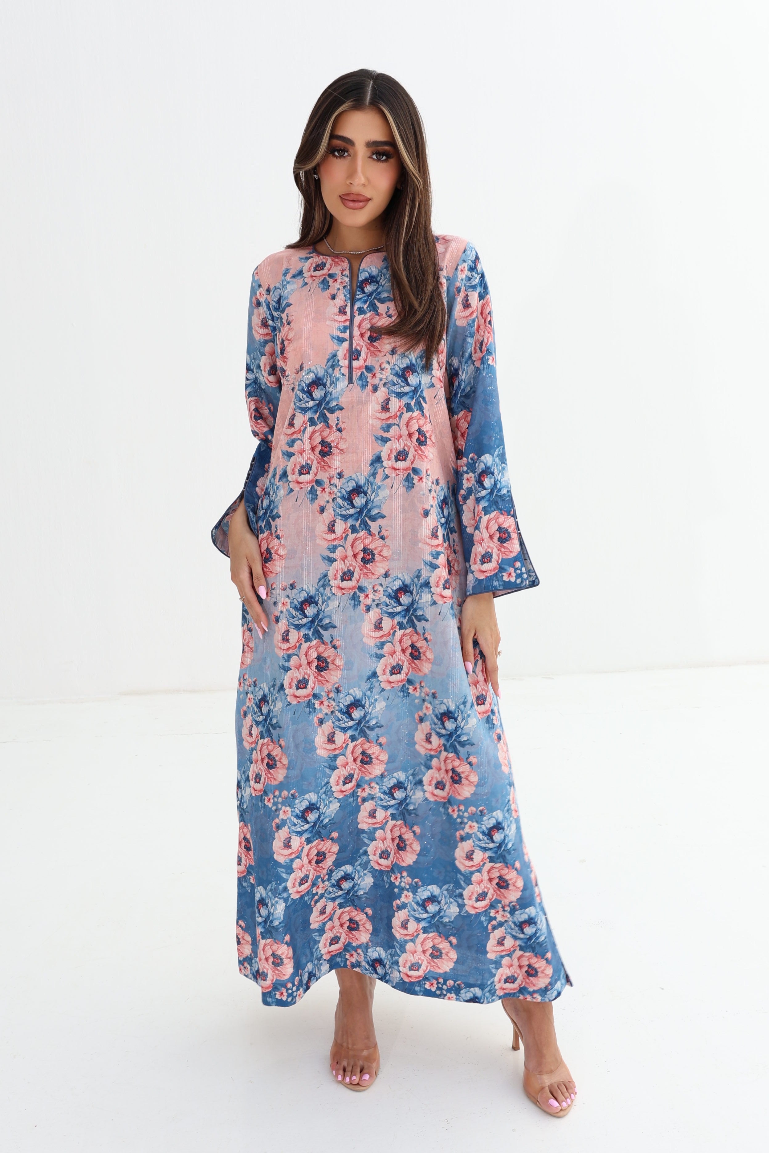 Fulla — C12 — Blush Peony Bouquet Batwing Cotton Jalabiya