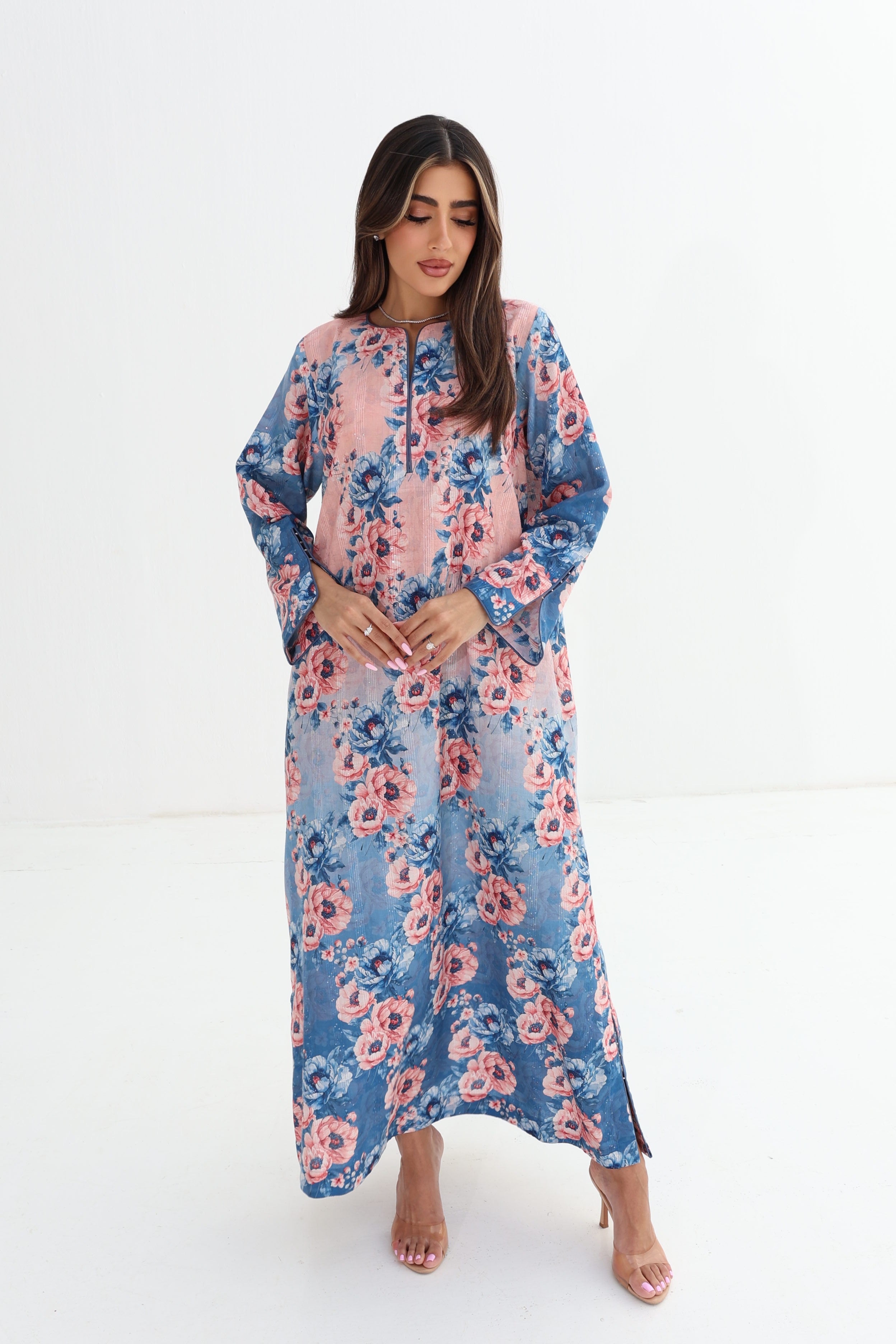 Fulla — C12 — Blush Peony Bouquet Batwing Cotton Jalabiya