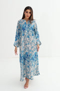 Sawsan — C10 — Blue Iris Art Nouveau Botanical Batwing Cotton Jalabiya