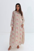 Amal — C08 — Ivory Blush Rose Botanical Lace Cuff Cotton Jalabiya