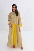 Shams — C04 — Sunshine Yellow Floral Mandarin Collar Open Front Cotton Jalabiya