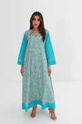 Bahar — C05 — Turquoise Tropical Floral Contrast Sleeve Cotton Jalabiya
