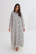 Lujain — C07 — Sage Pastel Floral Medallion Lace Trim Cotton Jalabiya