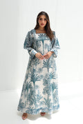 Zuhour — L193 — Jungle Palm Toile Linen Jalabiya with Embroidery