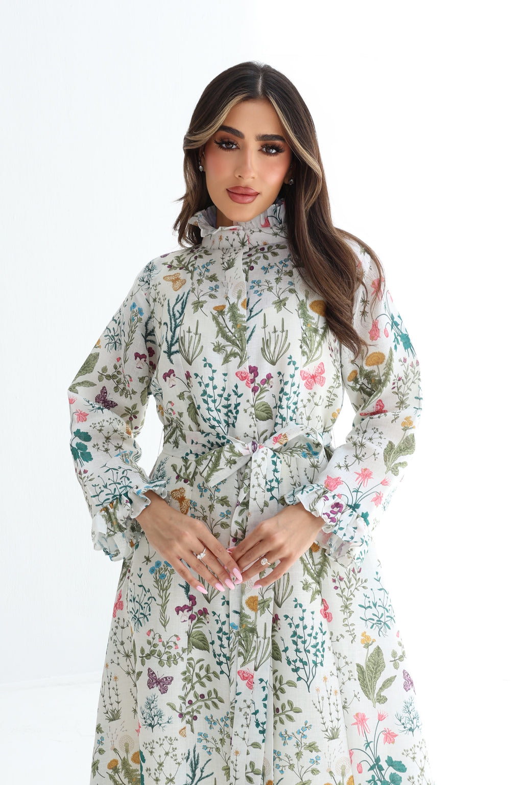 Farasha — L172 — Botanical Garden Print Linen Jalabiya