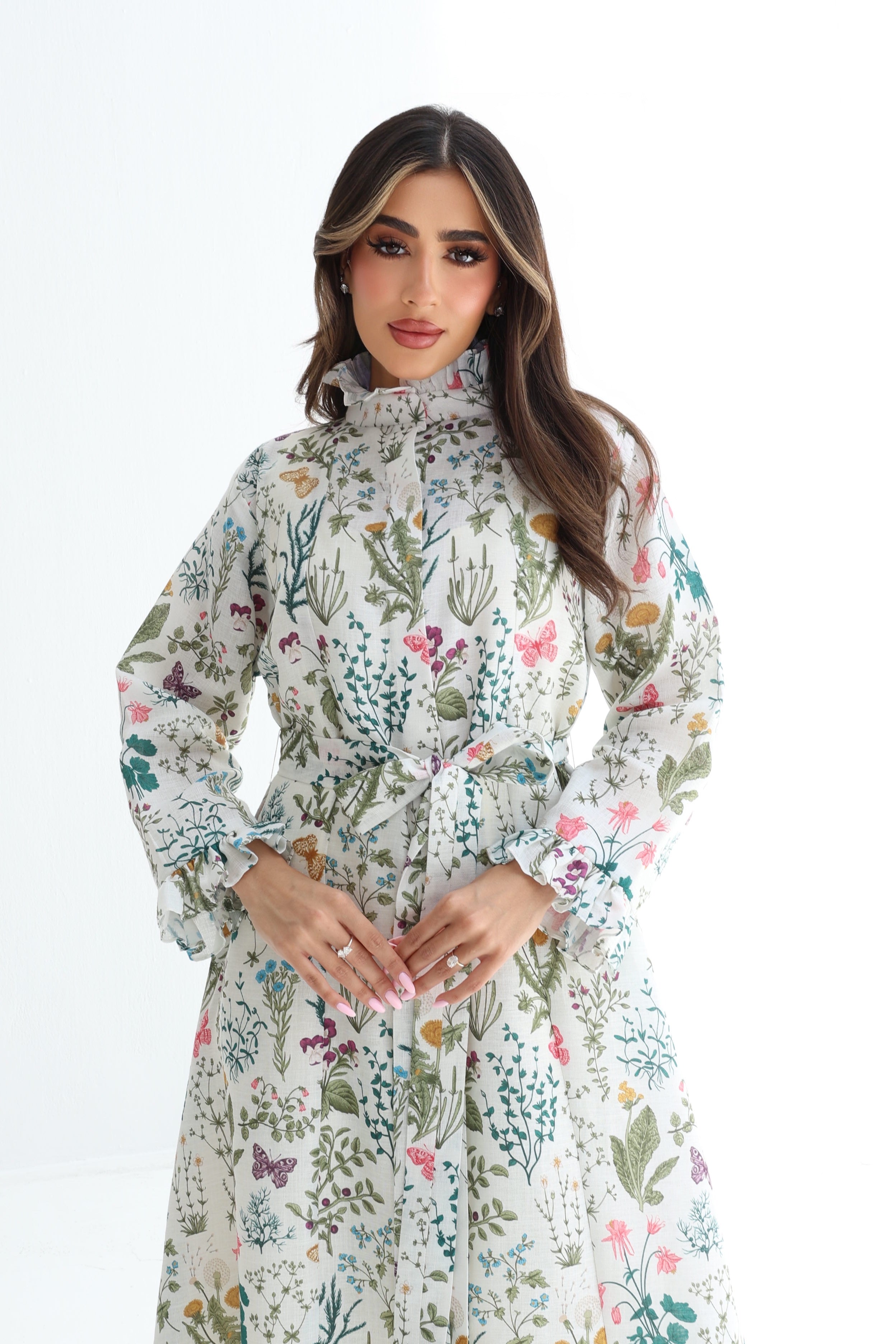 Farasha — L172 — Botanical Garden Print Linen Jalabiya