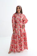 Zahra — L170 — Red Floral Print Linen Jalabiya