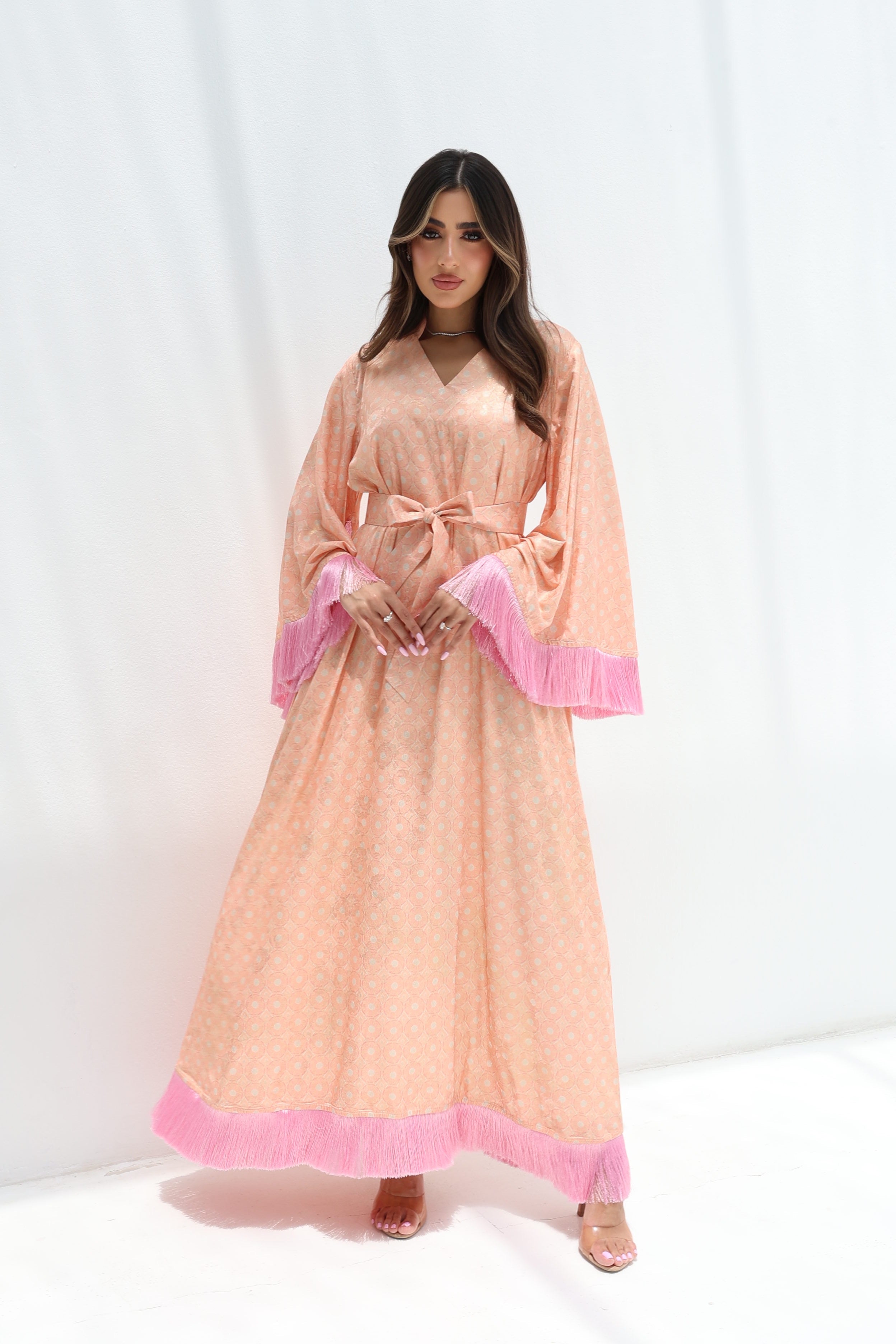 Zahra — L127 · Fringe Floral Silk Jalabiya