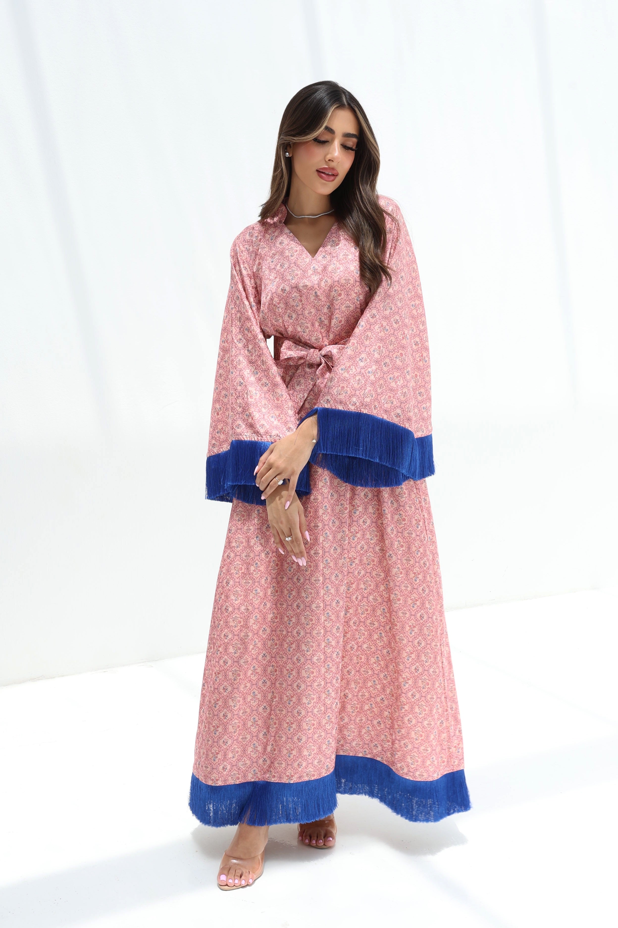 Zahra — L127 · Fringe Floral Silk Jalabiya