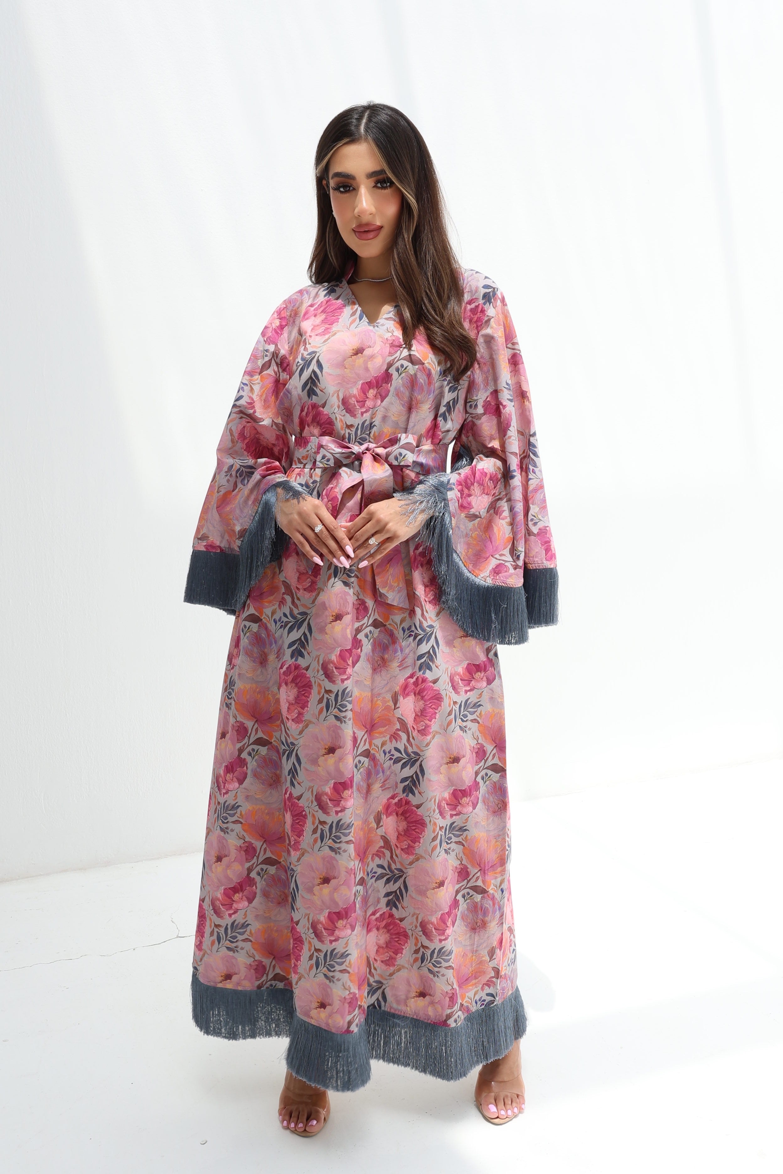 Zahra — L127 · Fringe Floral Silk Jalabiya
