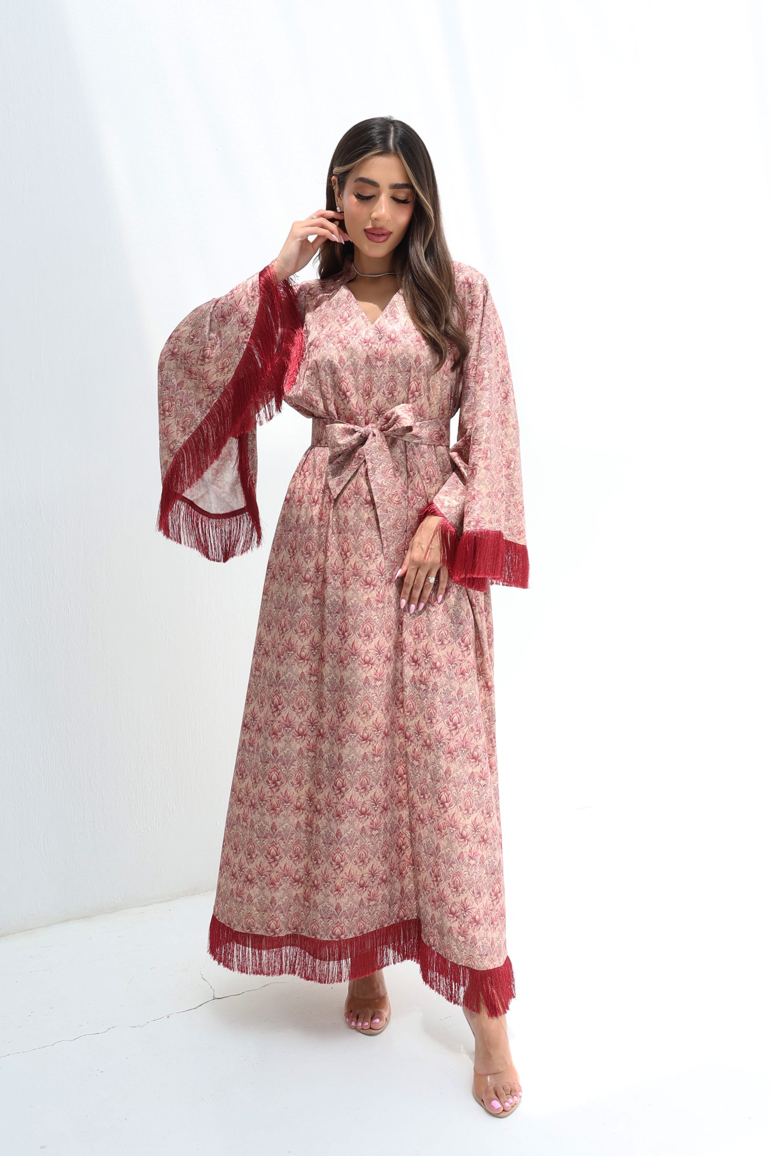 Zahra — L127 · Fringe Floral Silk Jalabiya