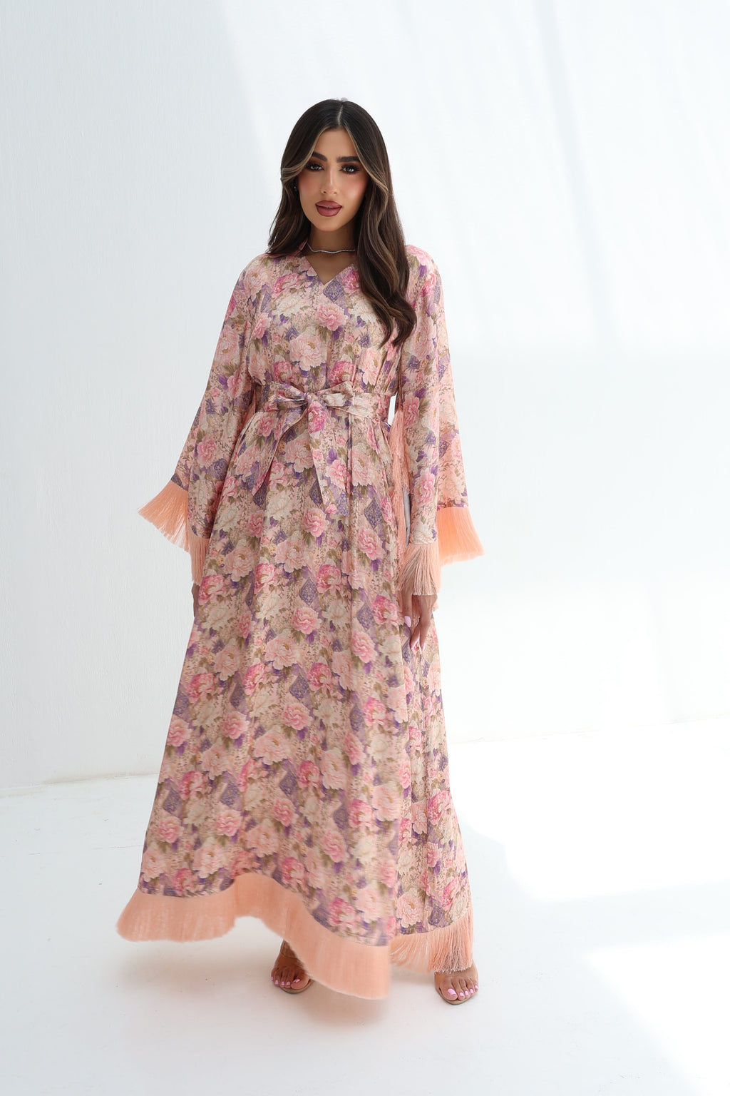 Zahra — L127 · Fringe Floral Silk Jalabiya