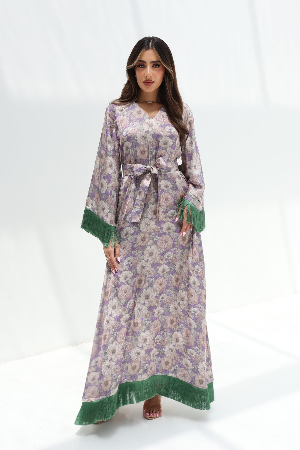 Zahra — L127 · Fringe Floral Silk Jalabiya