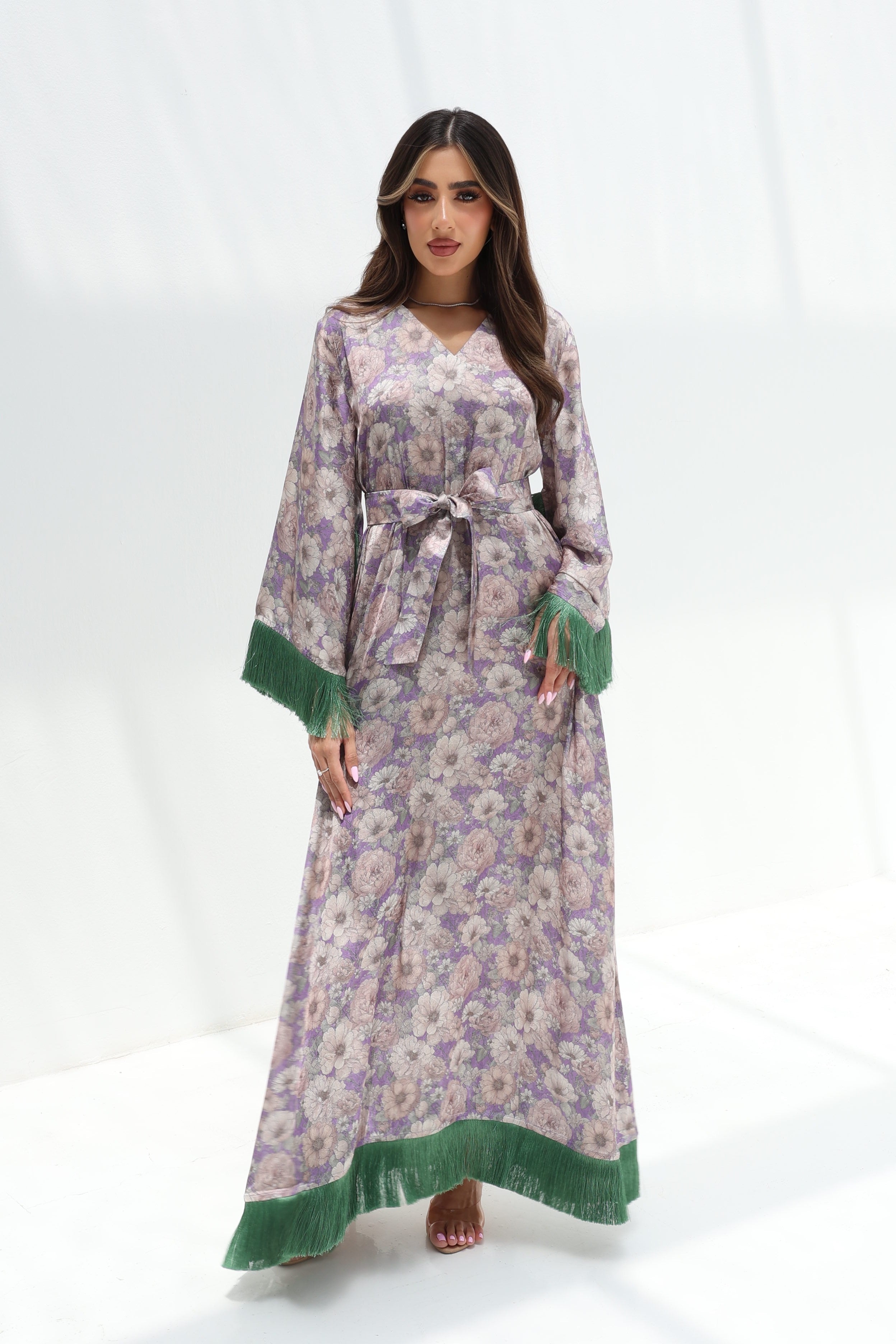 Zahra — L127 · Fringe Floral Silk Jalabiya