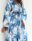 Tropical Palm Print Linen Blend Two-Piece Set