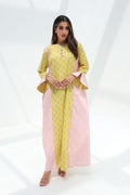 Dalia — C19 — Sunshine Yellow Ditsy Floral Print Blush Contrast Ruffle Cuff Cotton Jalabiya