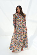 Warda — C28 — Multicolour Wildflower Meadow Print Puff Sleeve Tiered Cotton Jalabiya