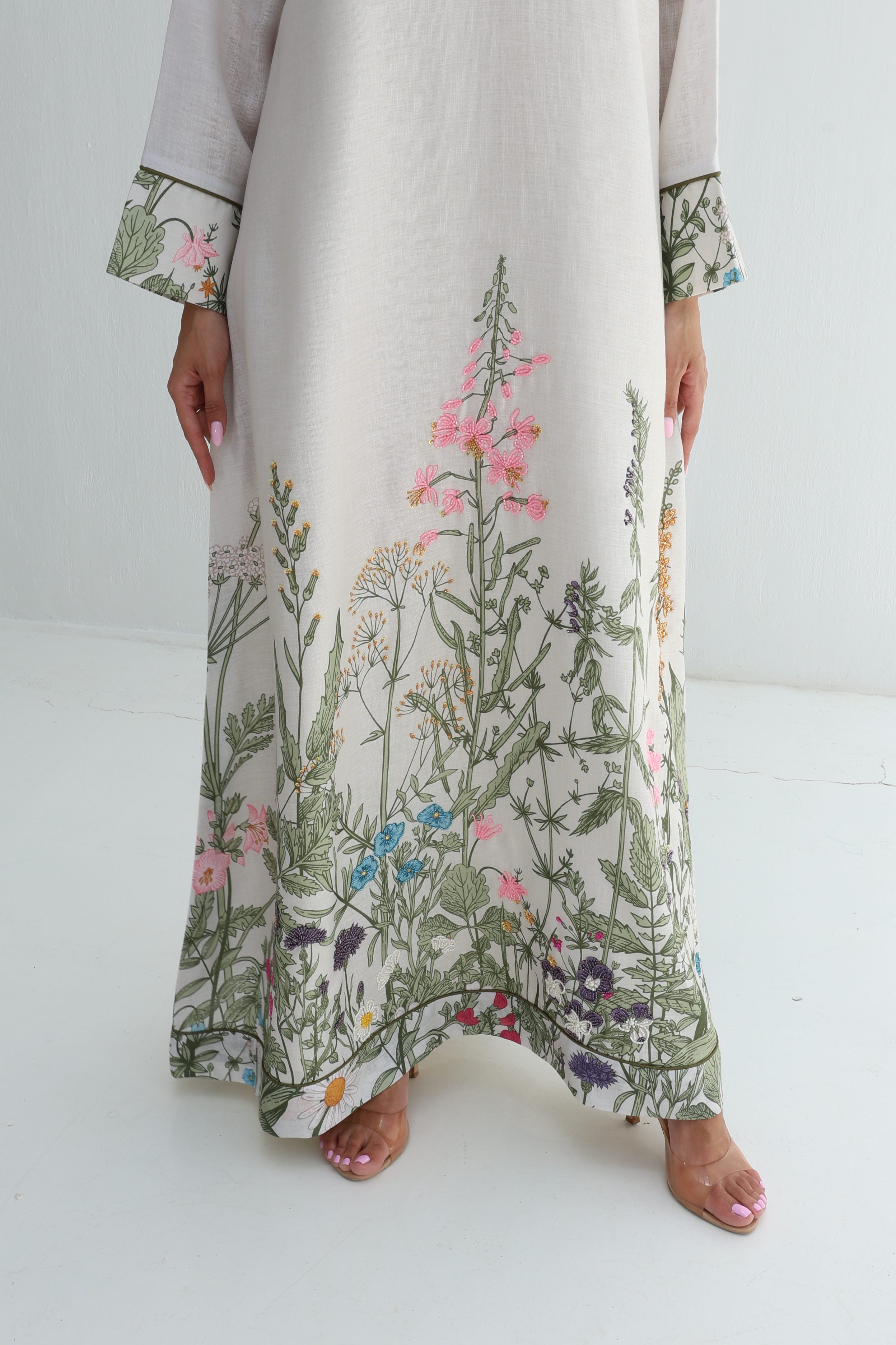 Bloom — L196 — Wildflower Botanical Embroidered Linen Jalabiya
