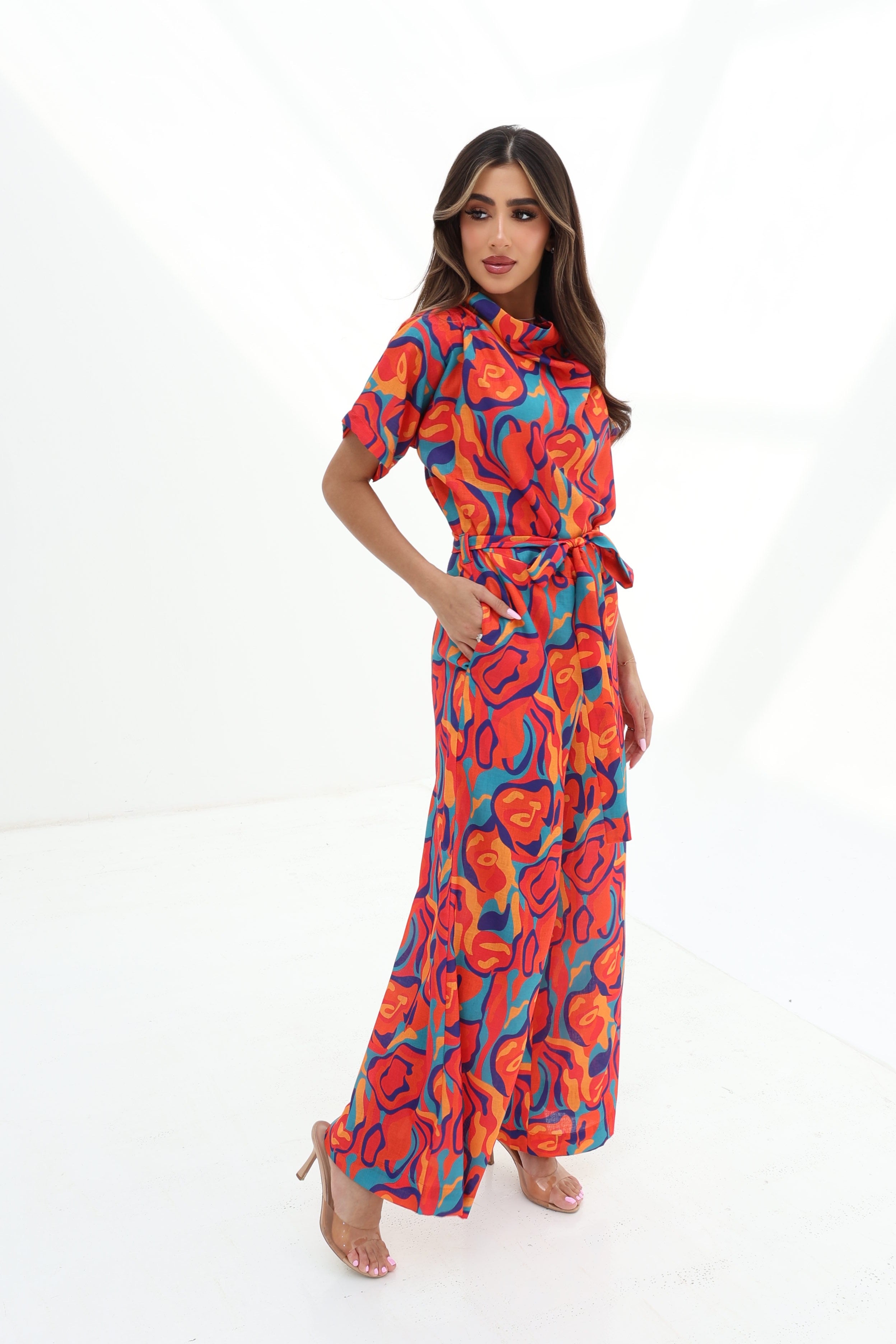 Joud — Abstract Floral Linen Jumpsuit