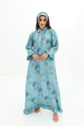 Teal Palm — L163 — Teal Palm & Shell Print Linen Jalabiya