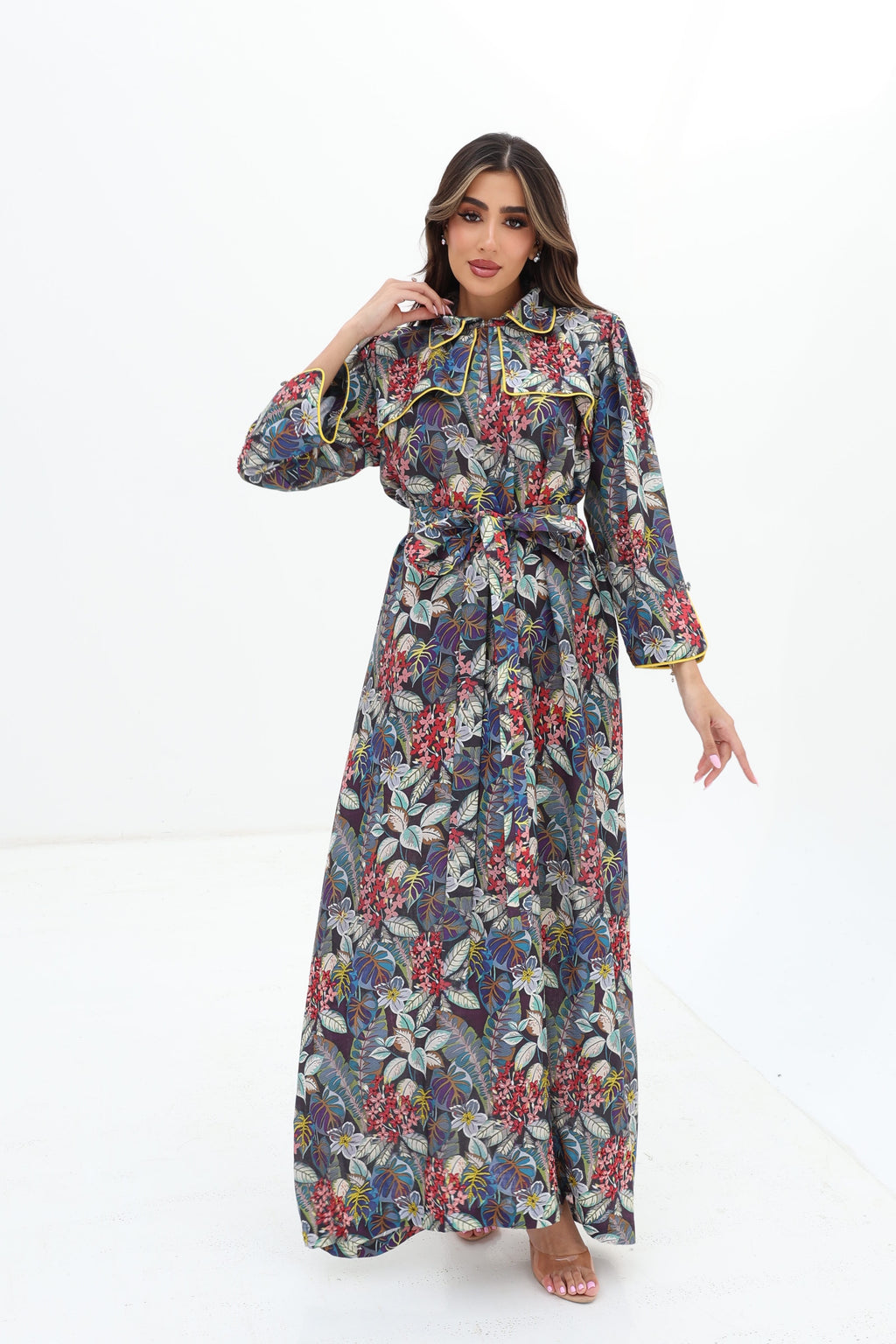Rawdha — L205 · Tropical Floral Ruffle Collar