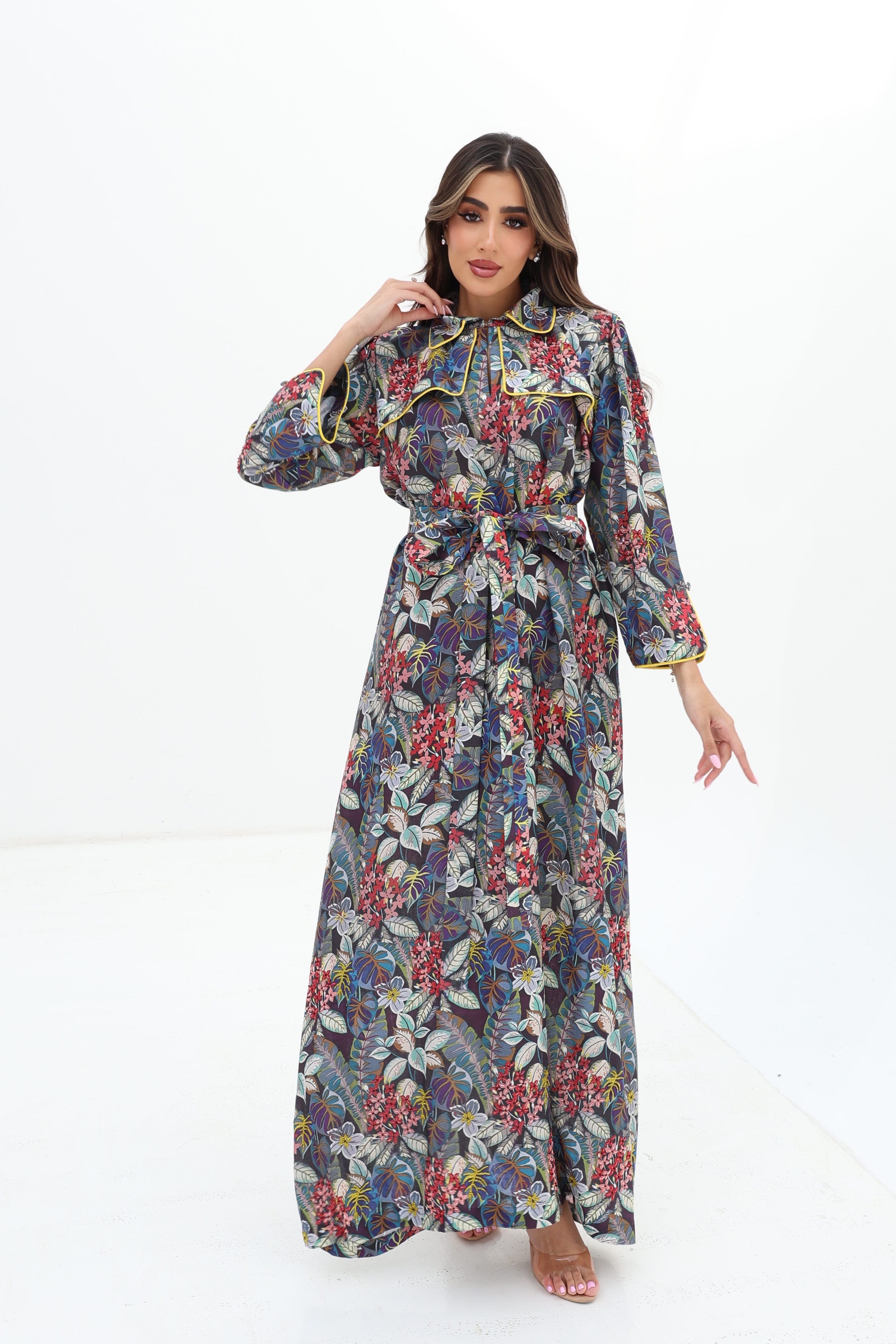 Rawdha — L205 · Tropical Floral Ruffle Collar
