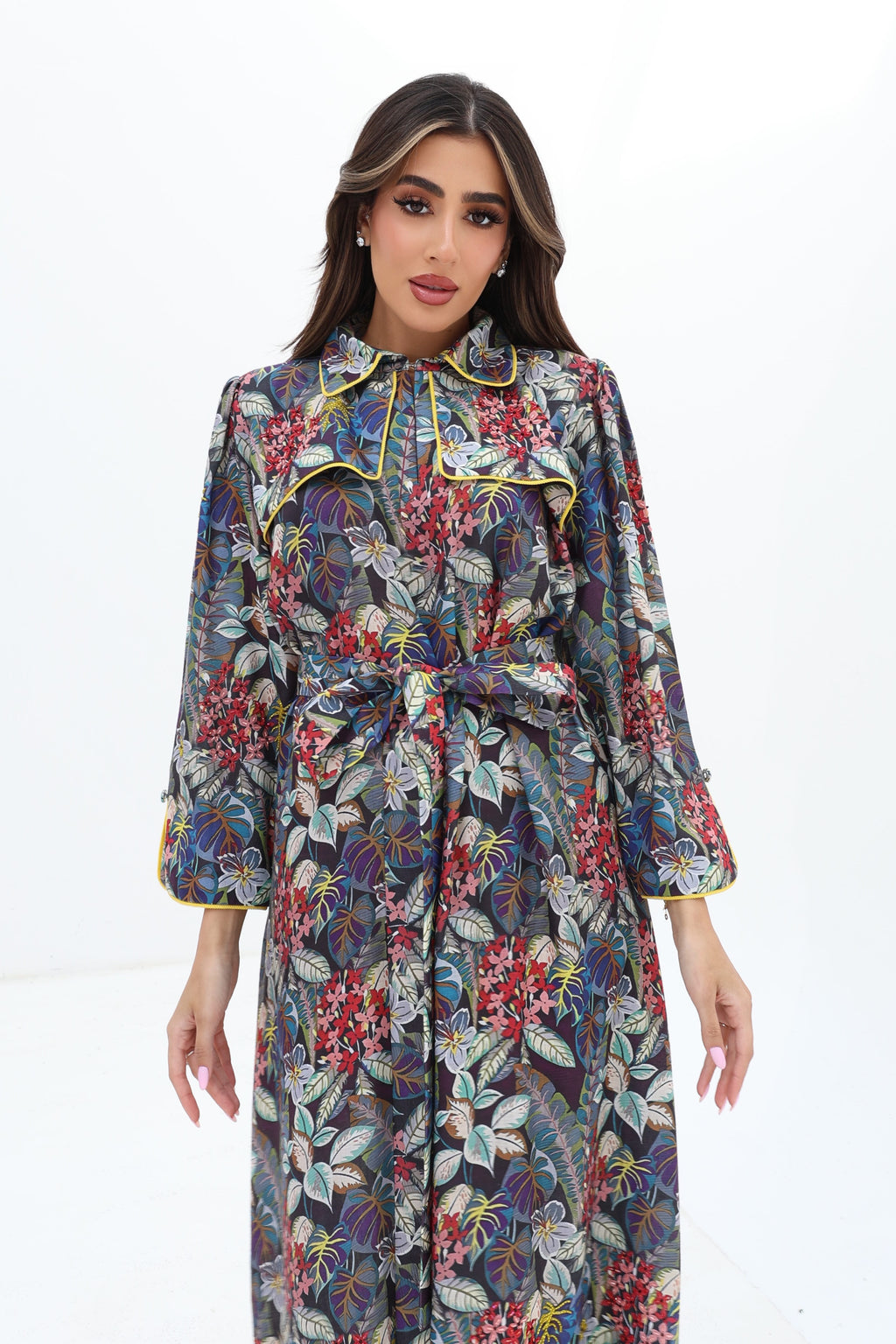Rawdha — L205 · Tropical Floral Ruffle Collar
