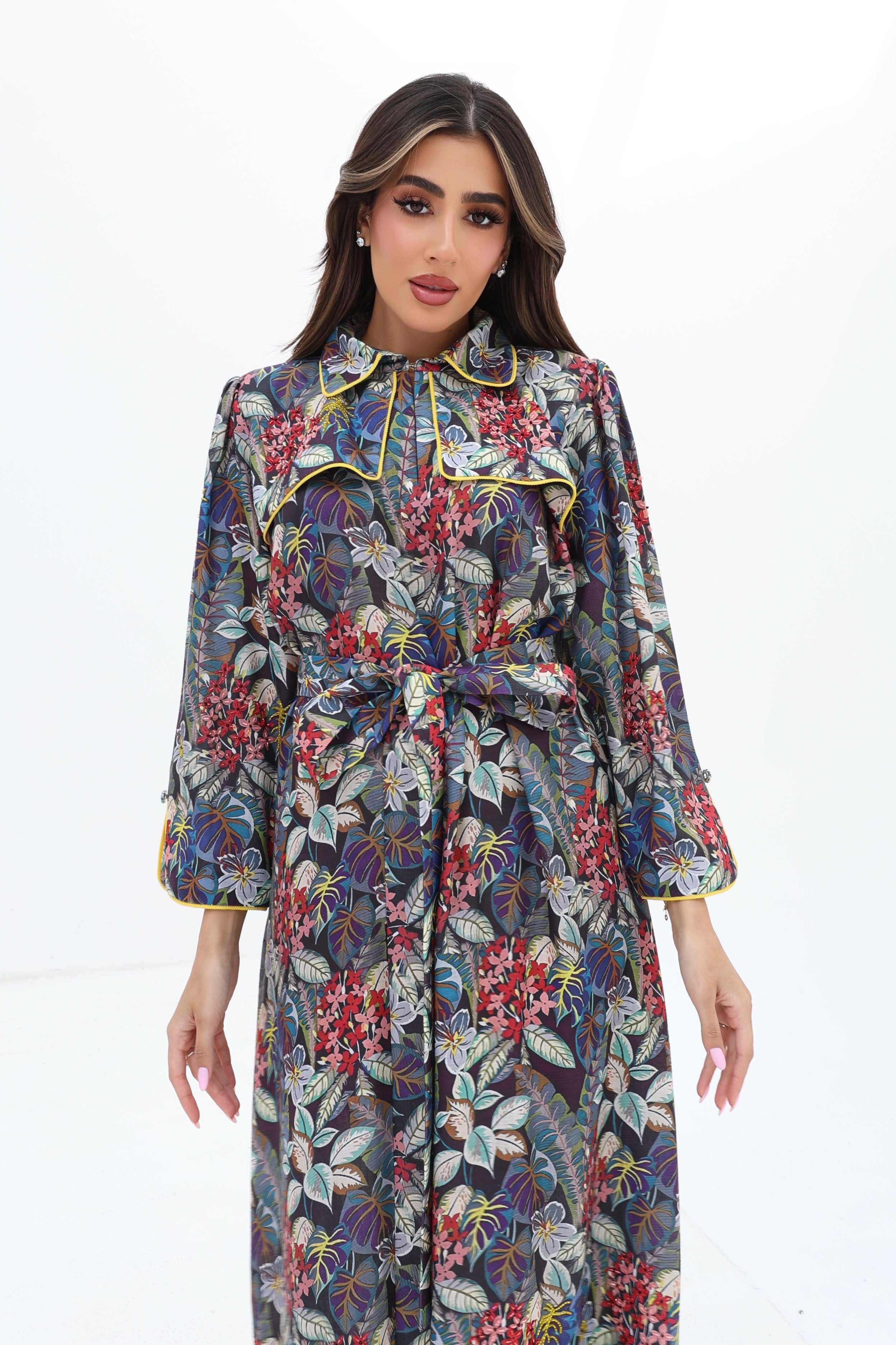 Rawdha — L205 · Tropical Floral Ruffle Collar