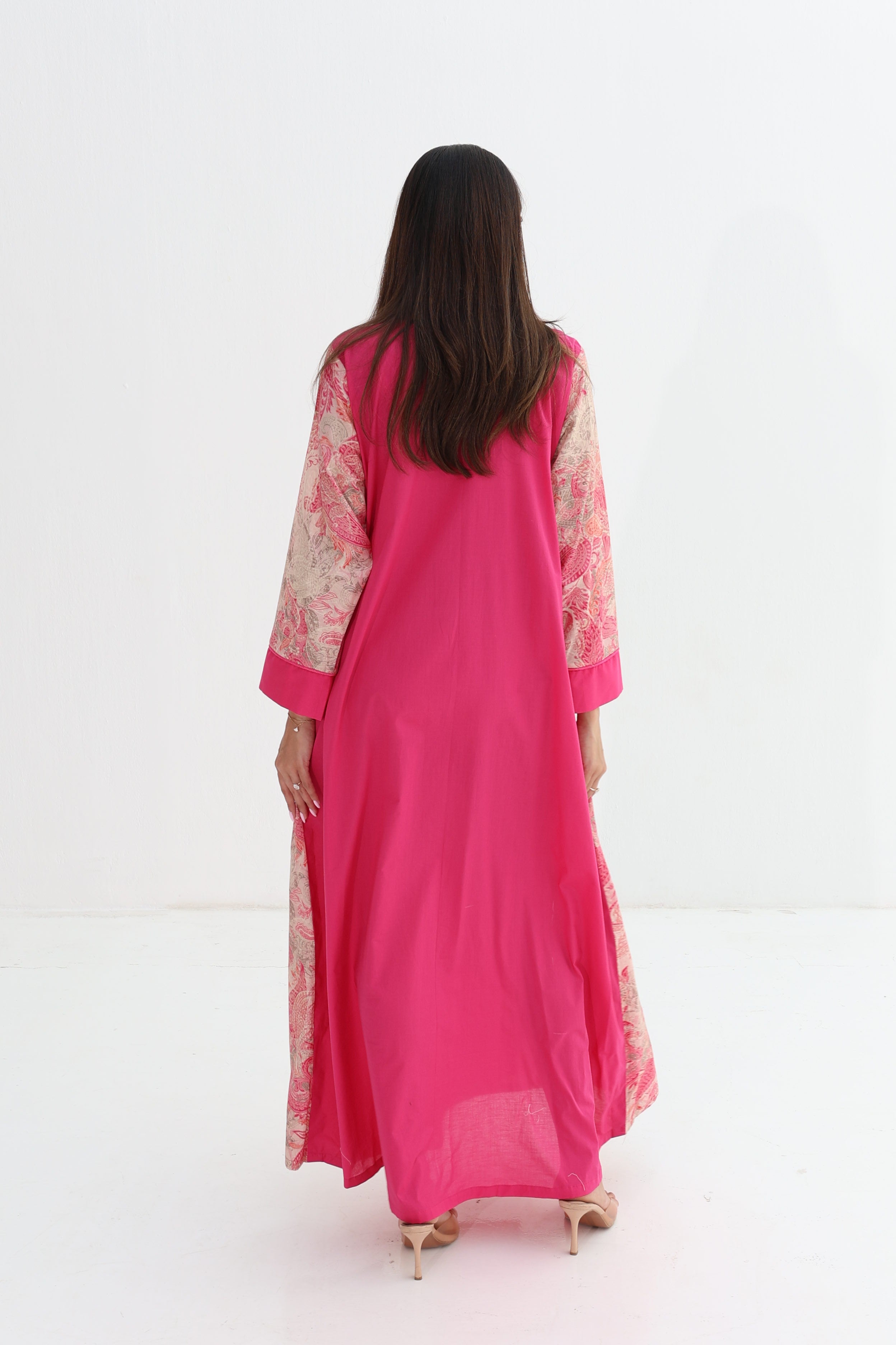 Tawoos — C03 — Blush Pink Paisley Peacock Sweetheart Neck Cotton Jalabiya