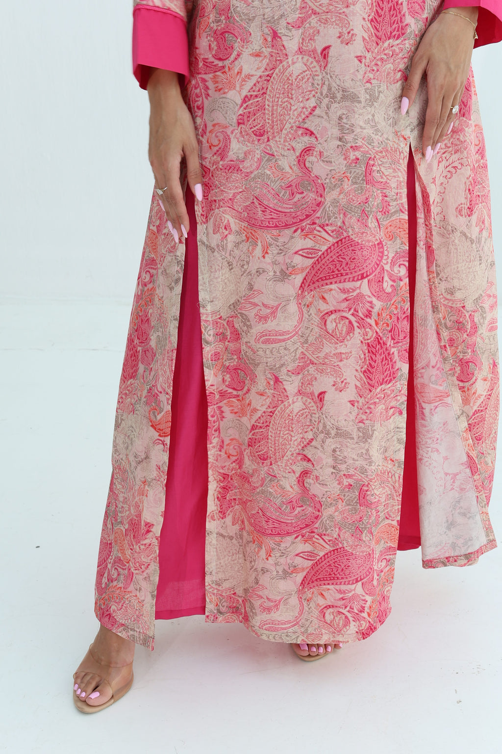 Tawoos — C03 — Blush Pink Paisley Peacock Sweetheart Neck Cotton Jalabiya