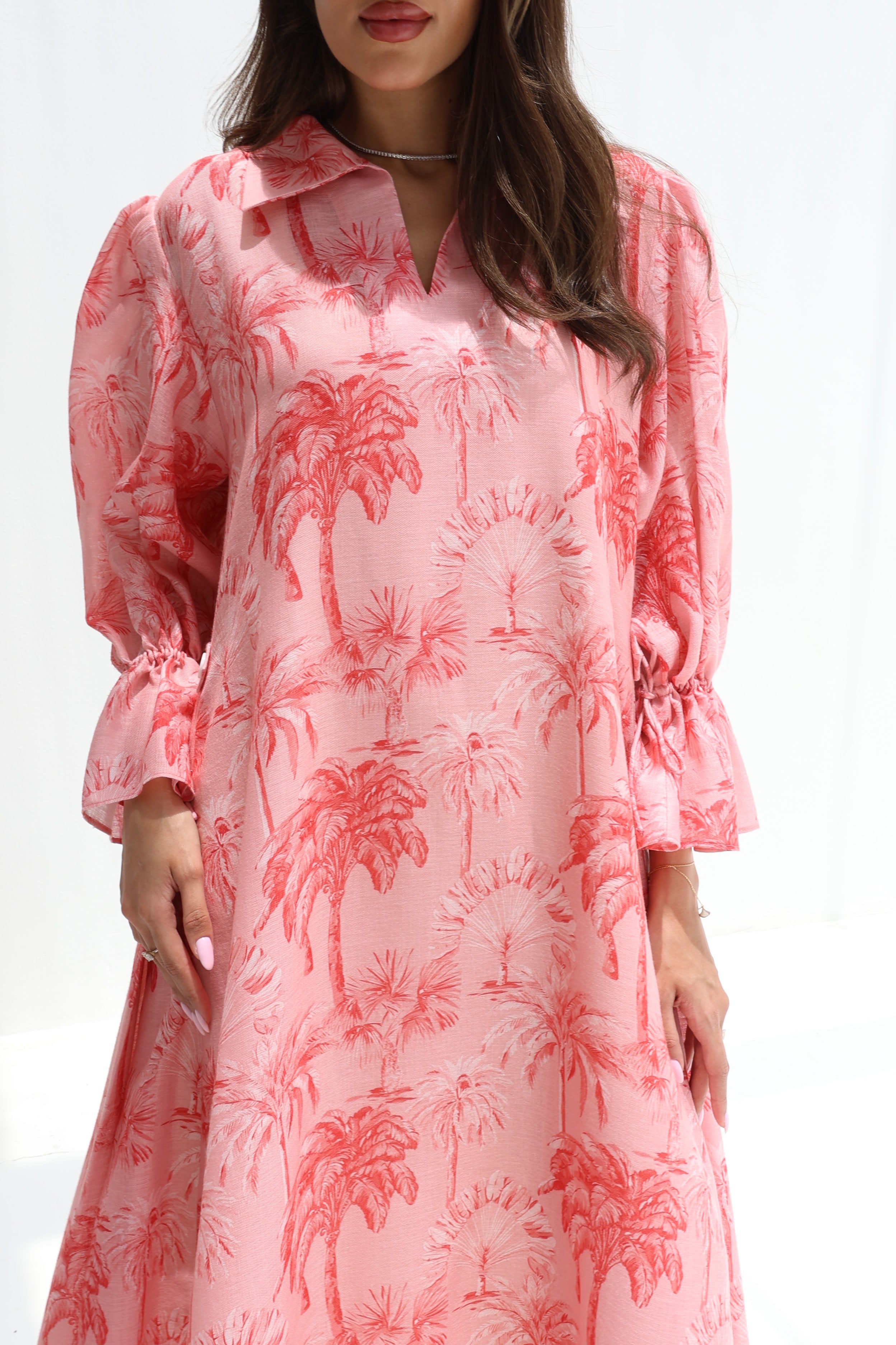 Wardah — L166 — Blush Palm Print Linen Jalabiya