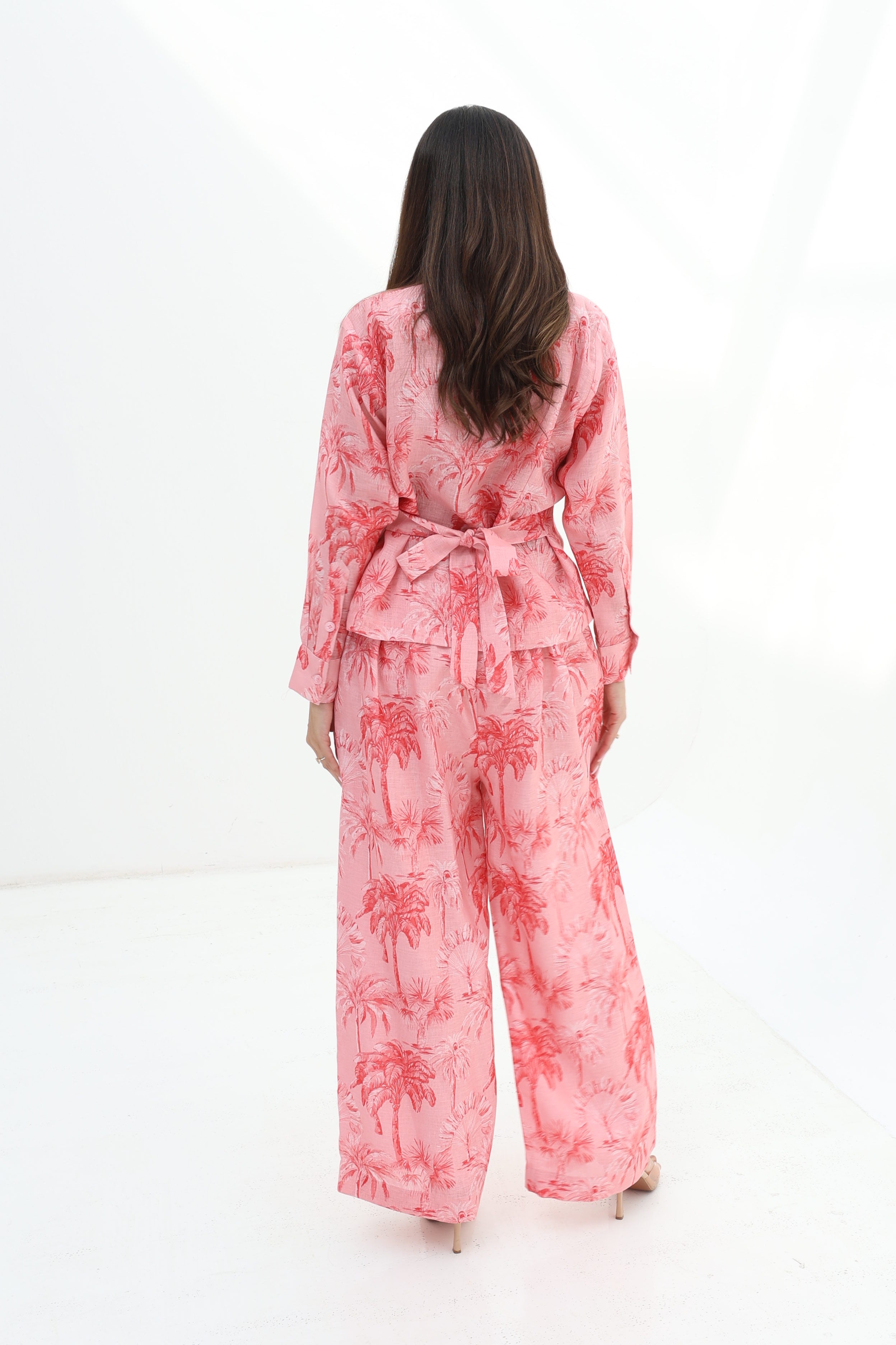 Nakheel Al Wardi — Pink Palm Print Linen Co-ord Set