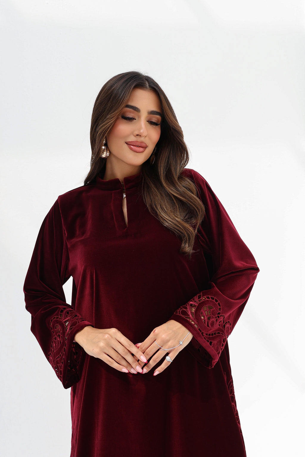 Yasmine Al Layl — Velvet 1 -  Burgundy Velvet Lace Embroidered
