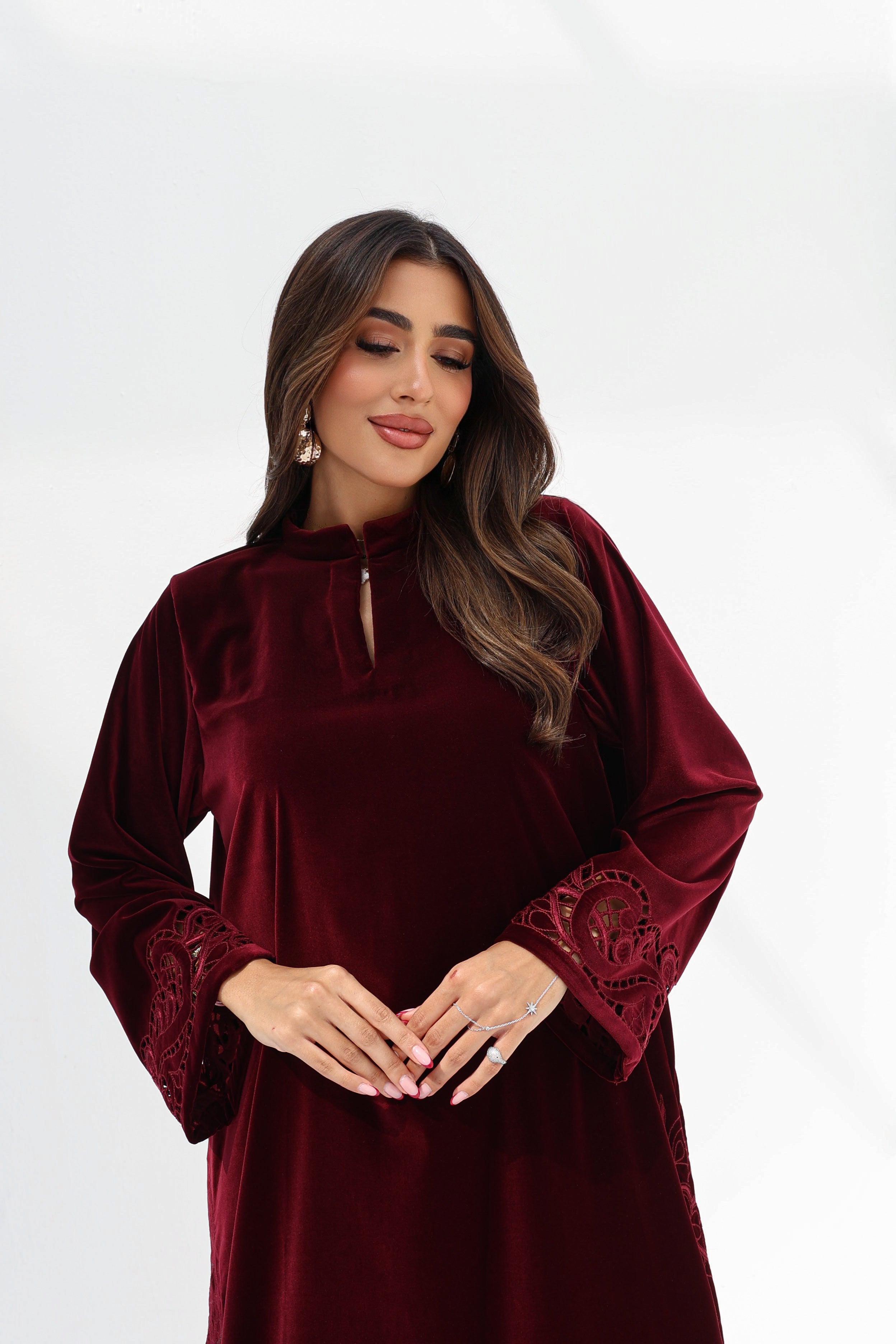 Yasmine Al Layl — Velvet 1 -  Burgundy Velvet Lace Embroidered