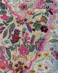 Close-up of the hand-embellished front panel on the Ivory Botanical Oriss Cotton Satin Mukhawar showcasing intricate beadwork and premium Oriss cotton satin fabric.
