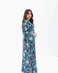 Turquoise Pearl Print Linen Blend Jalabiya for Women