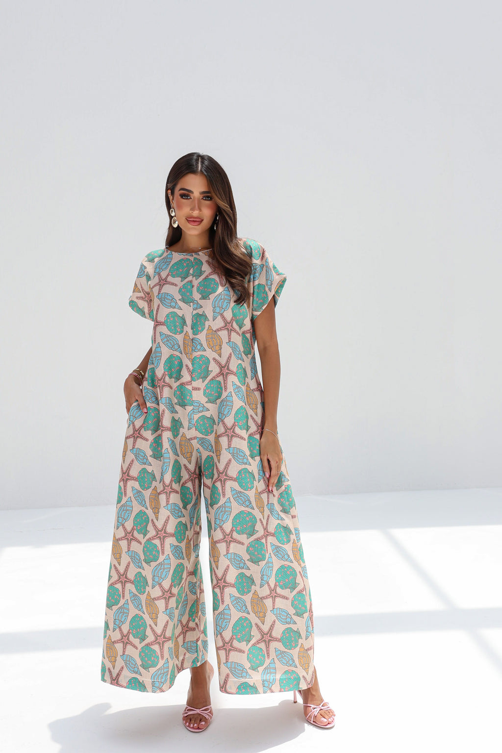 Sadaf — Seashell Print Linen Jumpsuit