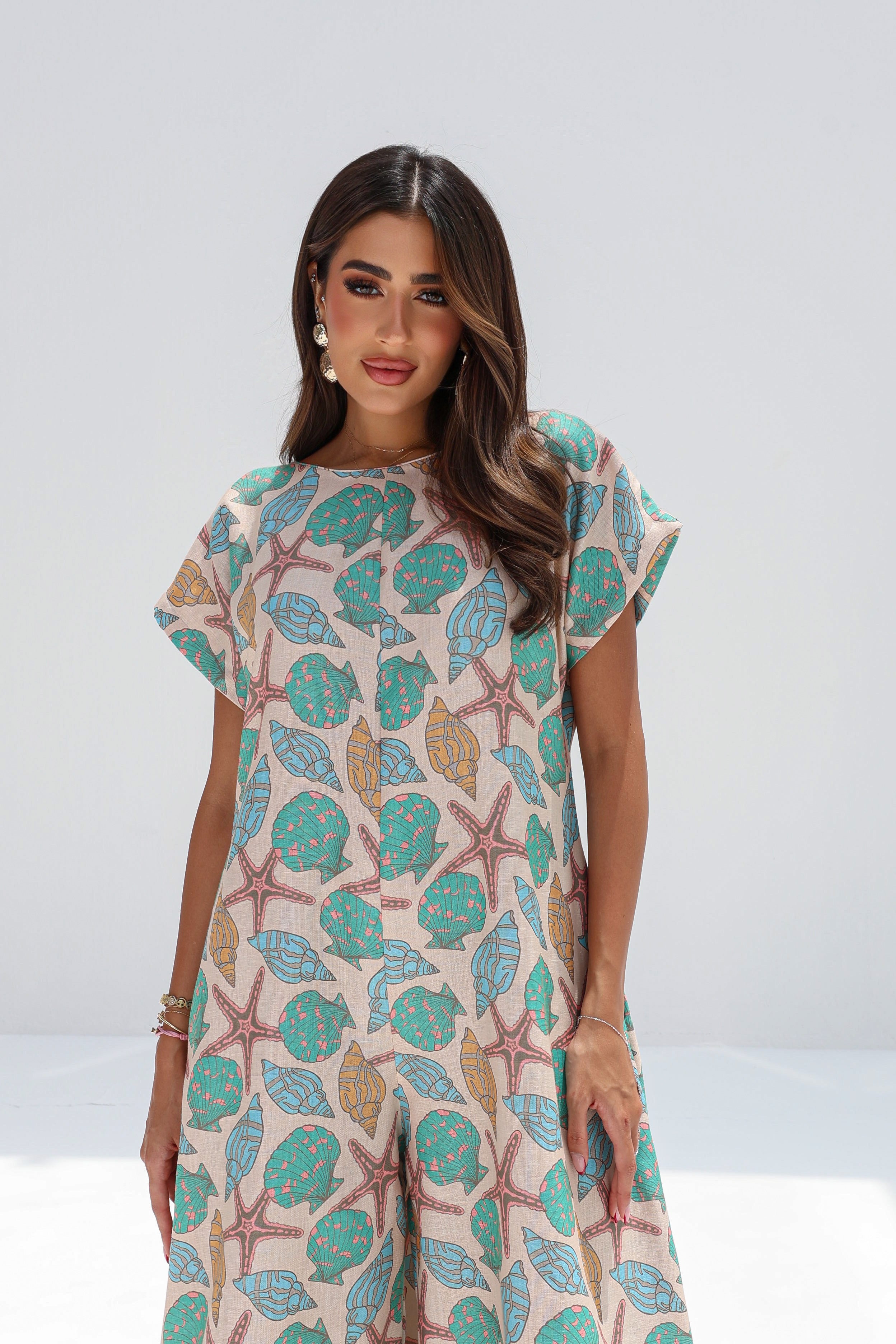 Sadaf — Seashell Print Linen Jumpsuit