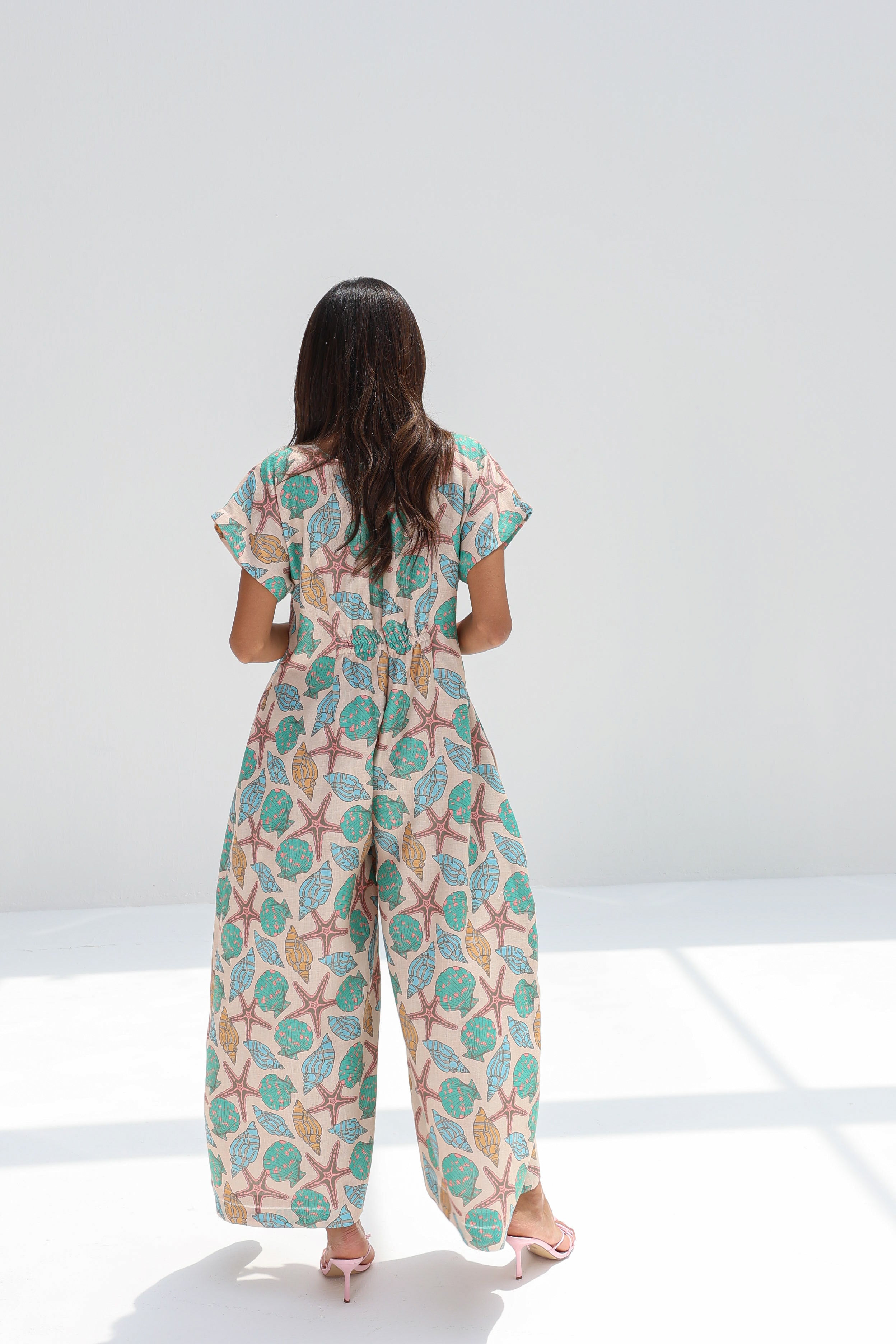 Sadaf — Seashell Print Linen Jumpsuit